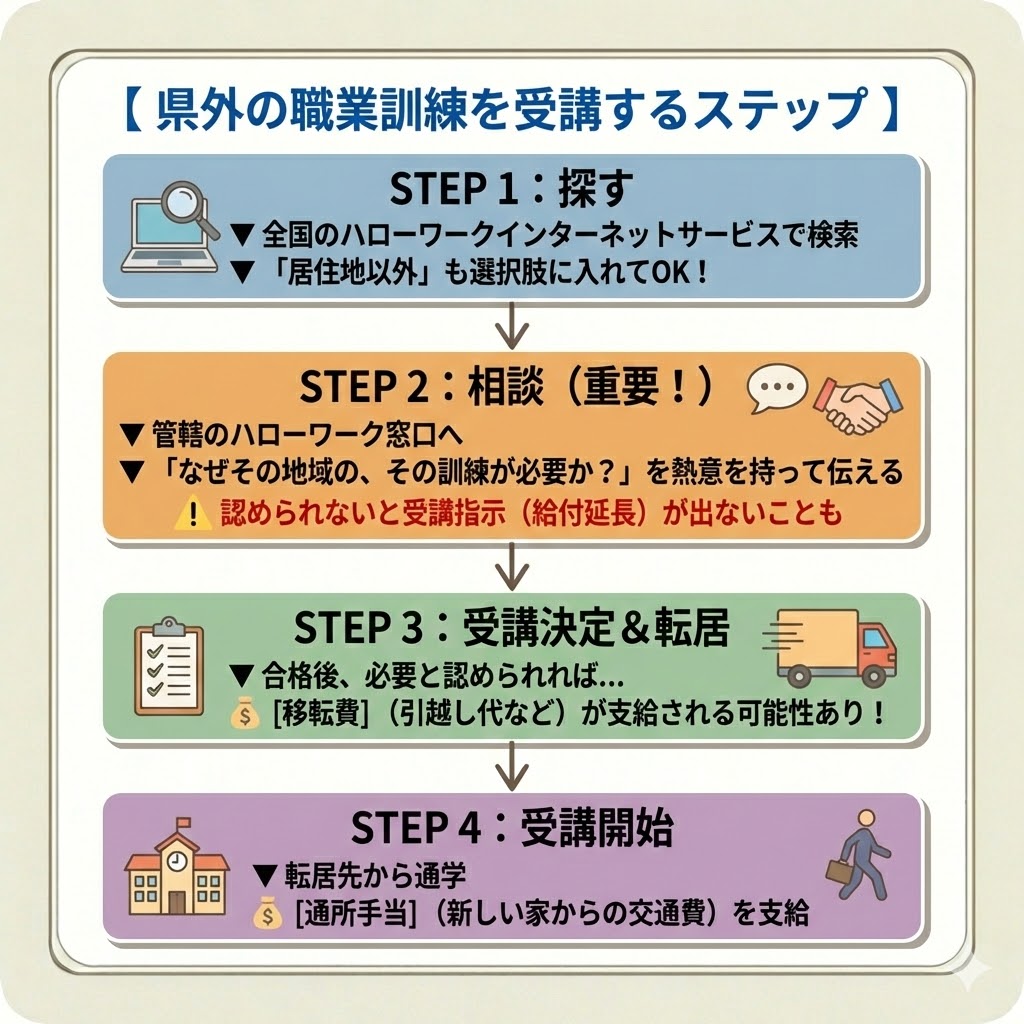 県外の職業訓練を受講するステップ