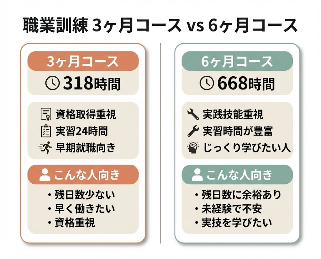 職業訓練中3ヶ月コース対6ヶ月コース