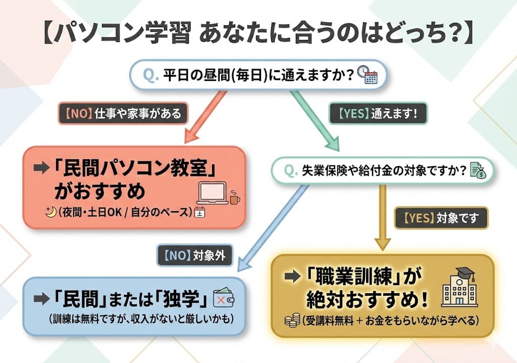 【比較】職業訓練 vs 民間教室 vs 独学