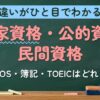 違いがひと目でわかる 国家資格・公的資格民間資格（MOS・簿記・TOEICはどれ？）